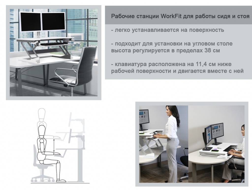Рабочие станции Ergotron WorkFit для работы сидя и стоя